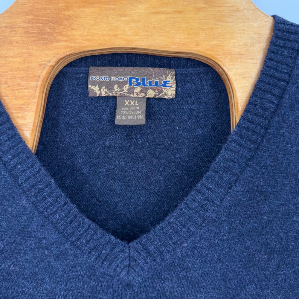 Pronto Uomo Blue Mens XXL Wool Blend V-Neck Striped Sweater Charcoal Blue - Picture 6 of 7